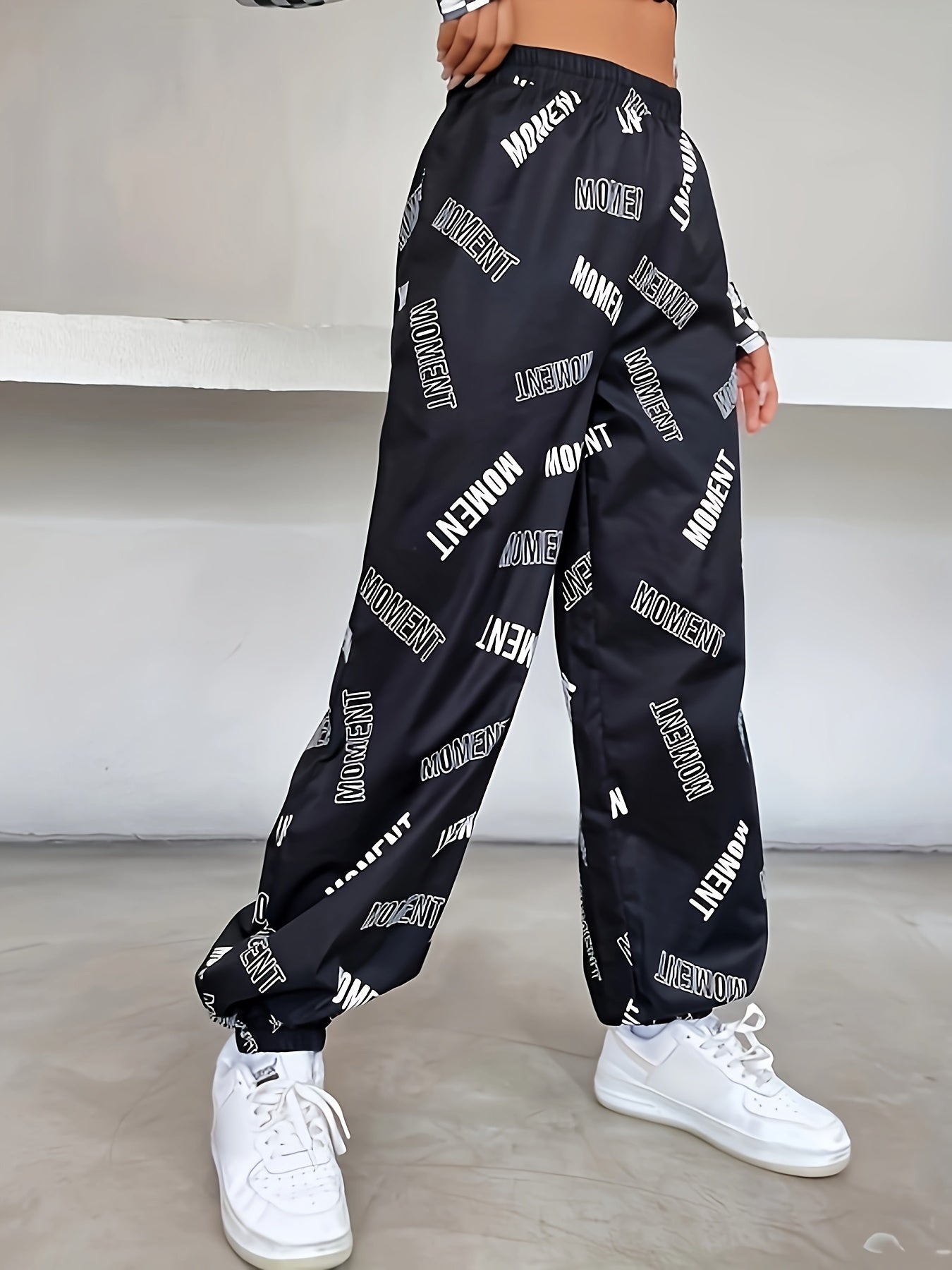 Letter Print Baggy Joggers, Casual Elastic Waist Pants, Women's Clothing