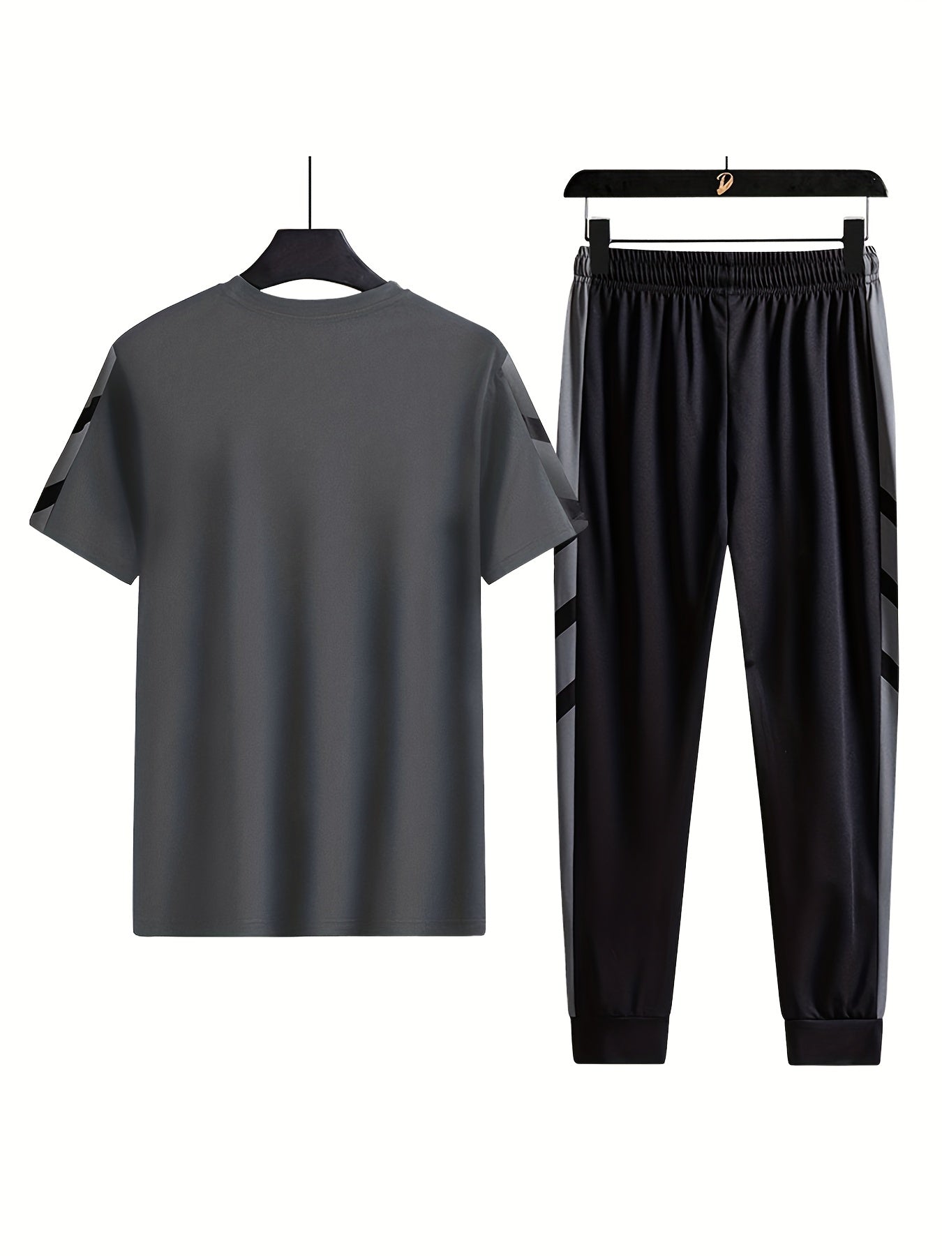 Classic Men's 2 Pieces Outfits, Short Sleeve T-Shirt And Drawstring Trousers Set