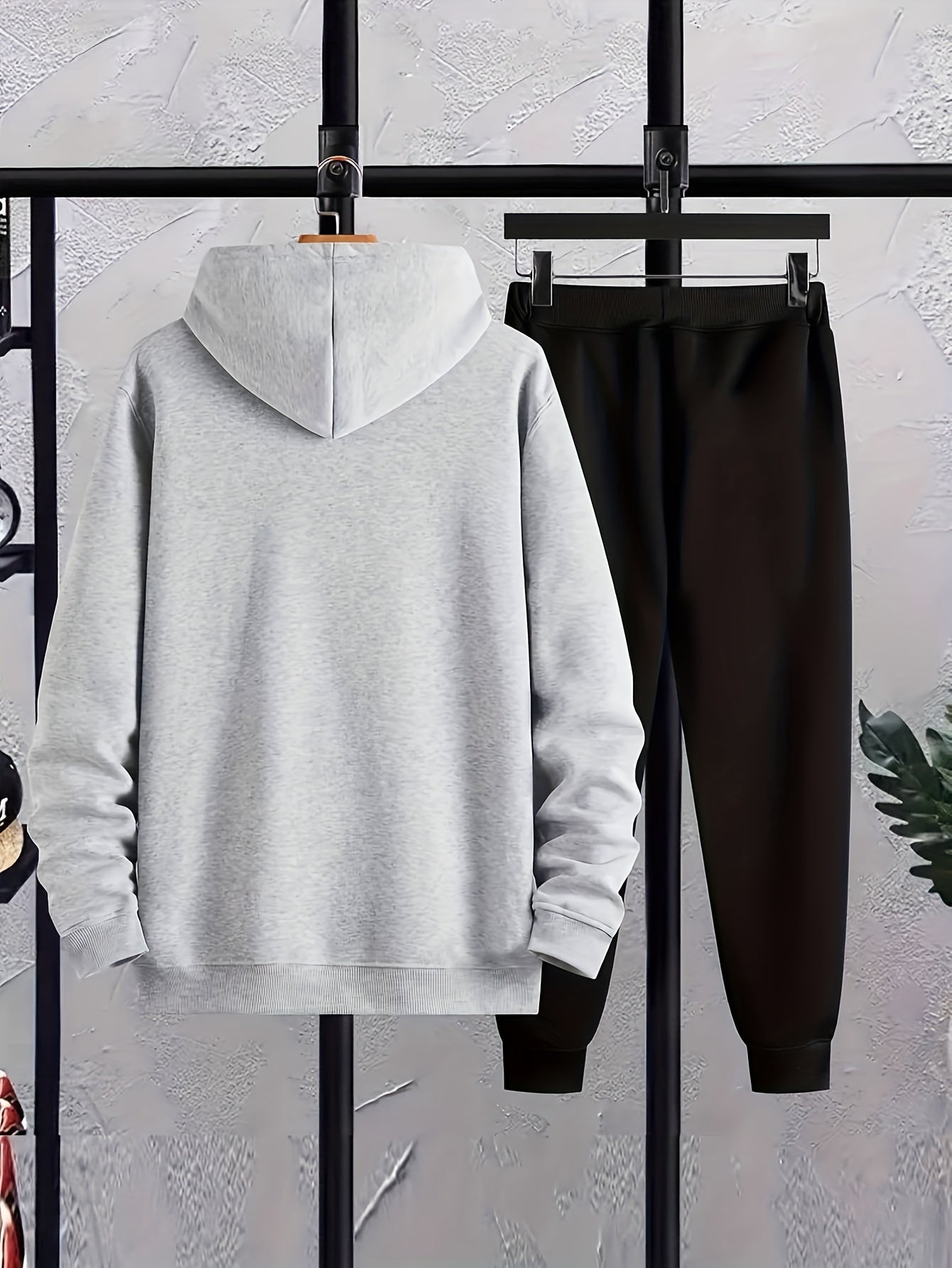 Casual 2pcs Set, Men's "Paris" Print Hoodie & Drawstring Sweatpants Matching Set For Fall Winter