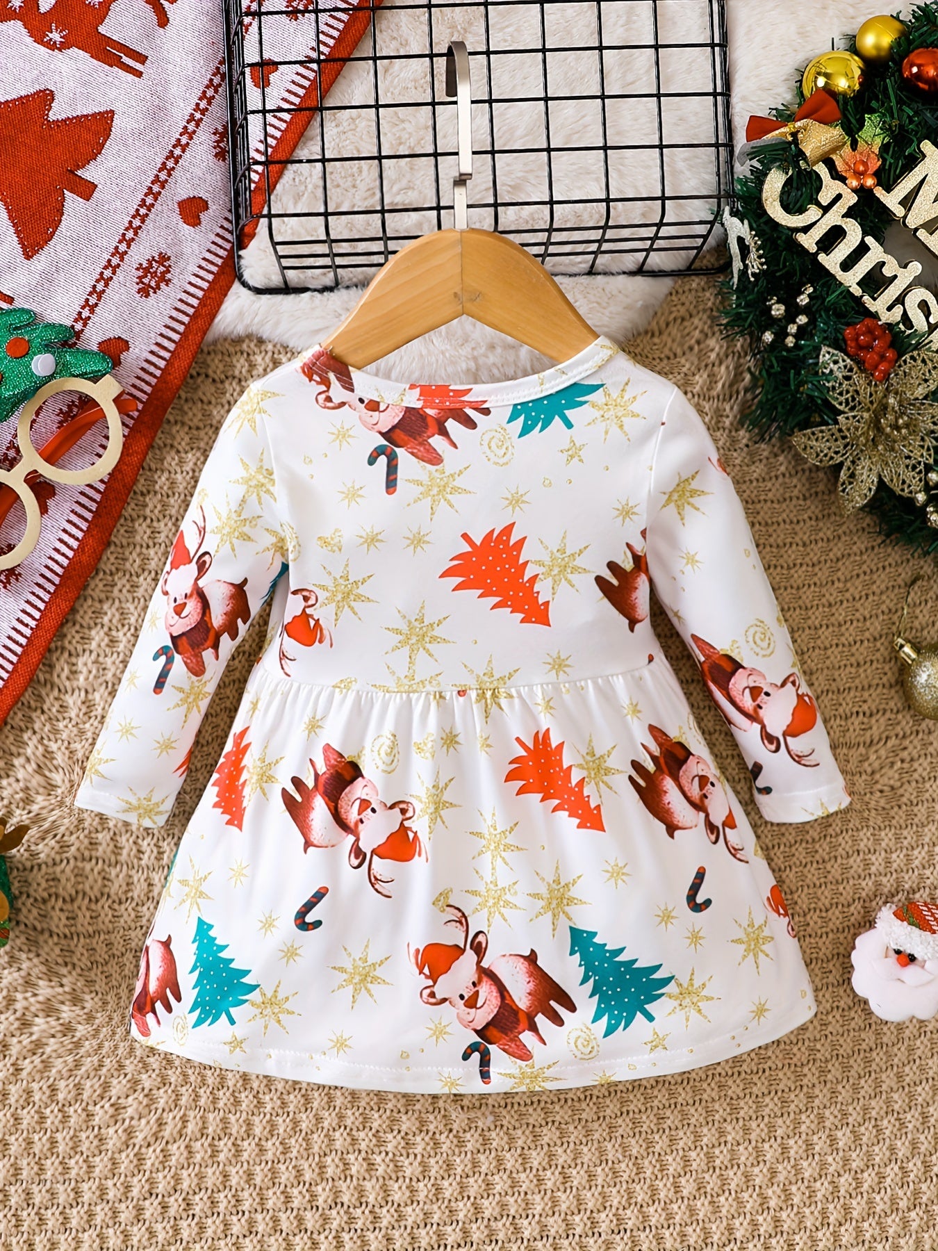 Popular Christmas Printed Cute Dress For Baby Girls In Europe And America