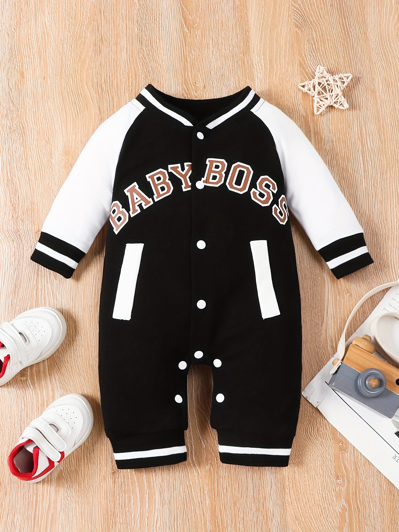 Baby Boy's Cute Thermal Romper With Letter Print For Spring Fall Party