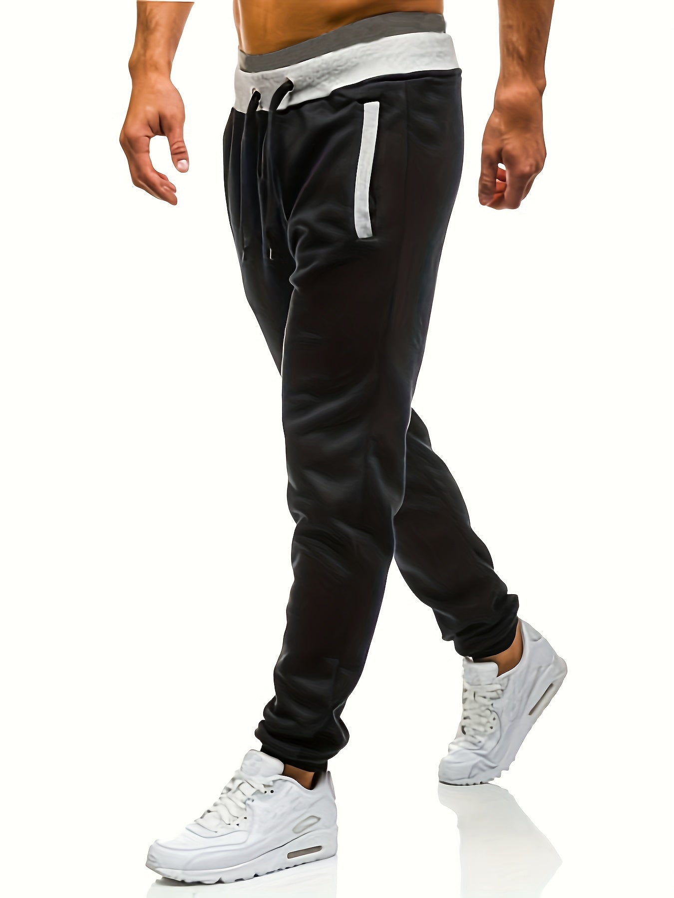 Color Contrast Waistband, Men's Plain Simple Comfy Casual Sweatpants Jogger Pants