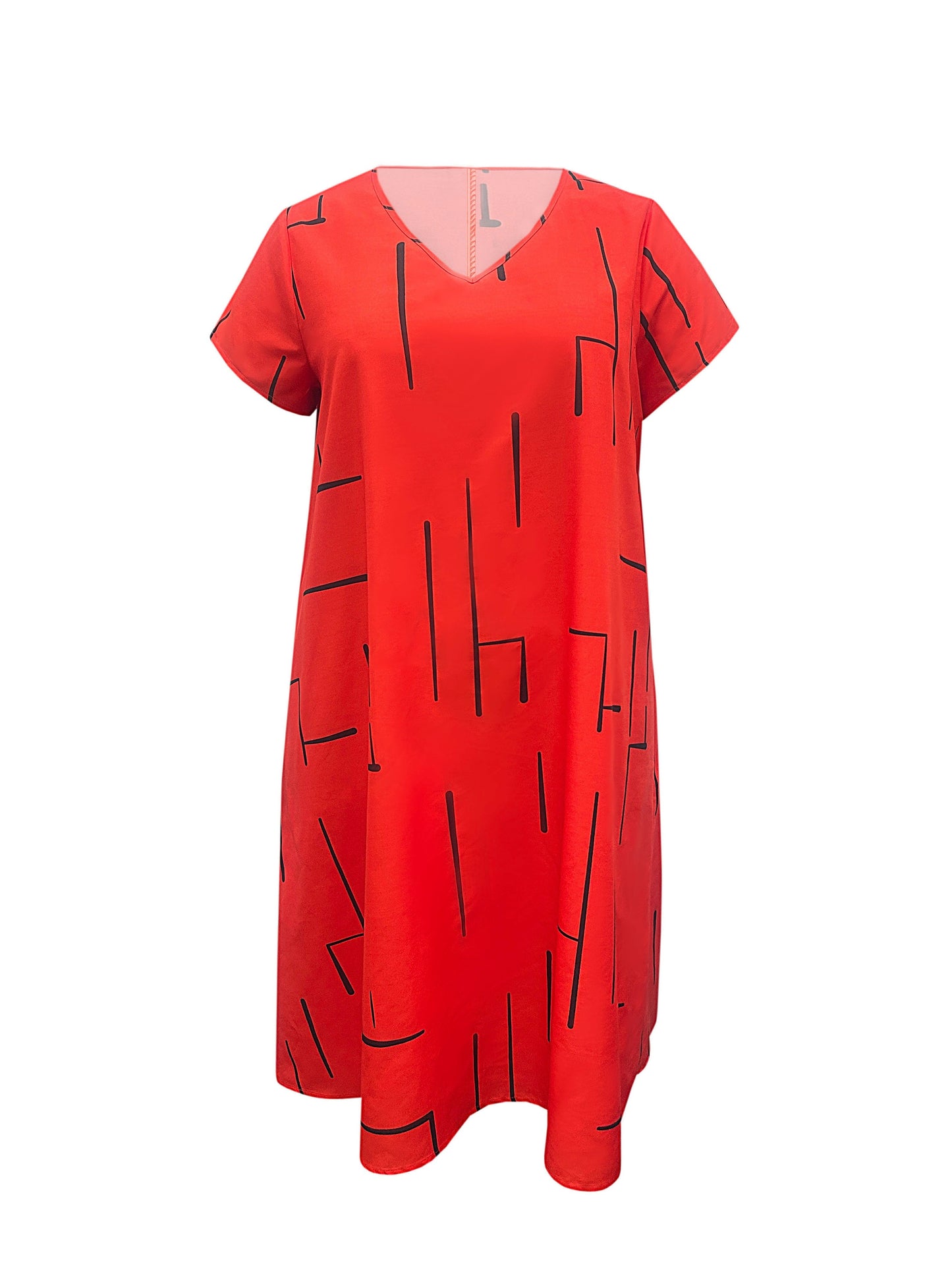 Plus Size Casual Dress, Women's Plus Stripe Print Short Sleeve V Neck Slight Stretch Dress