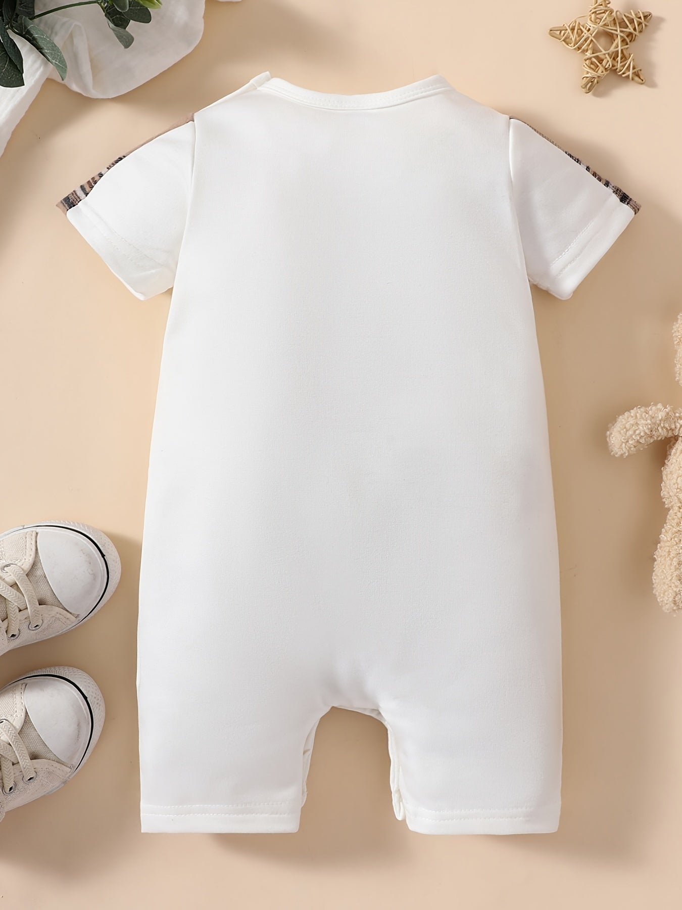 Toddler Baby Boys Casual Cute Plaid Bear Print Romper For Summer
