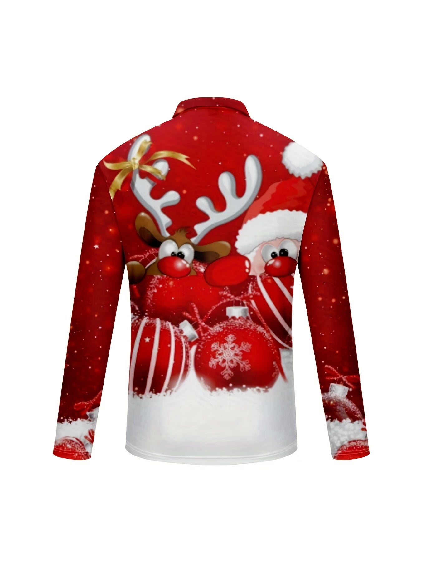 Christmas Print Men's Casual Button Up Long Sleeve Lightweight Shirt, Men's top For Spring Fall, Tops For Men