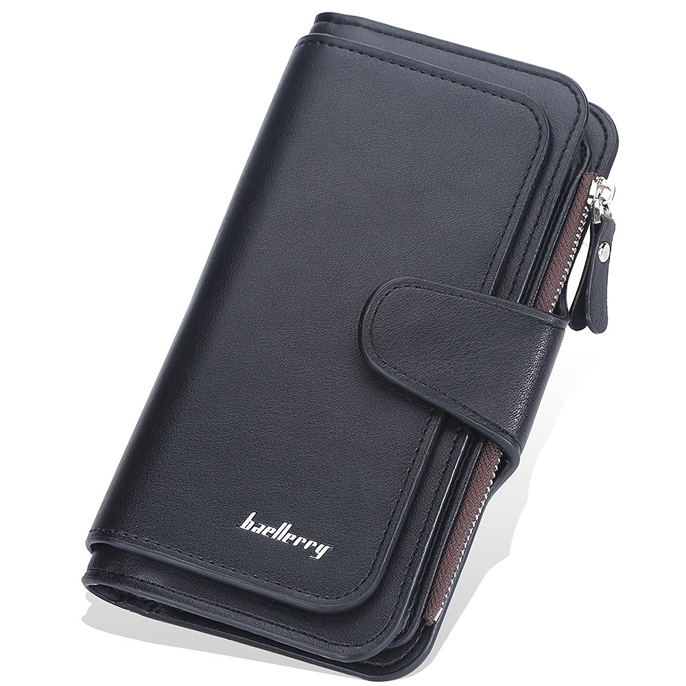 Letter Detail Long Wallet, Women's Fashion Faux Leather Wallet With Card Slots & Id Window