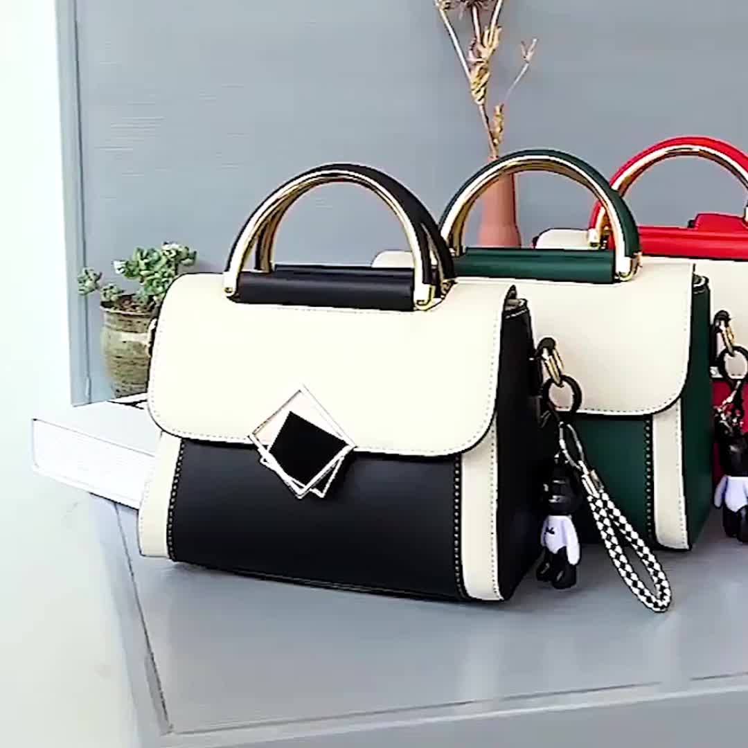 Color Contrast Crossbody Bag, Fashion Metal Decor Handbag, Women's Top Handle Flap Purse