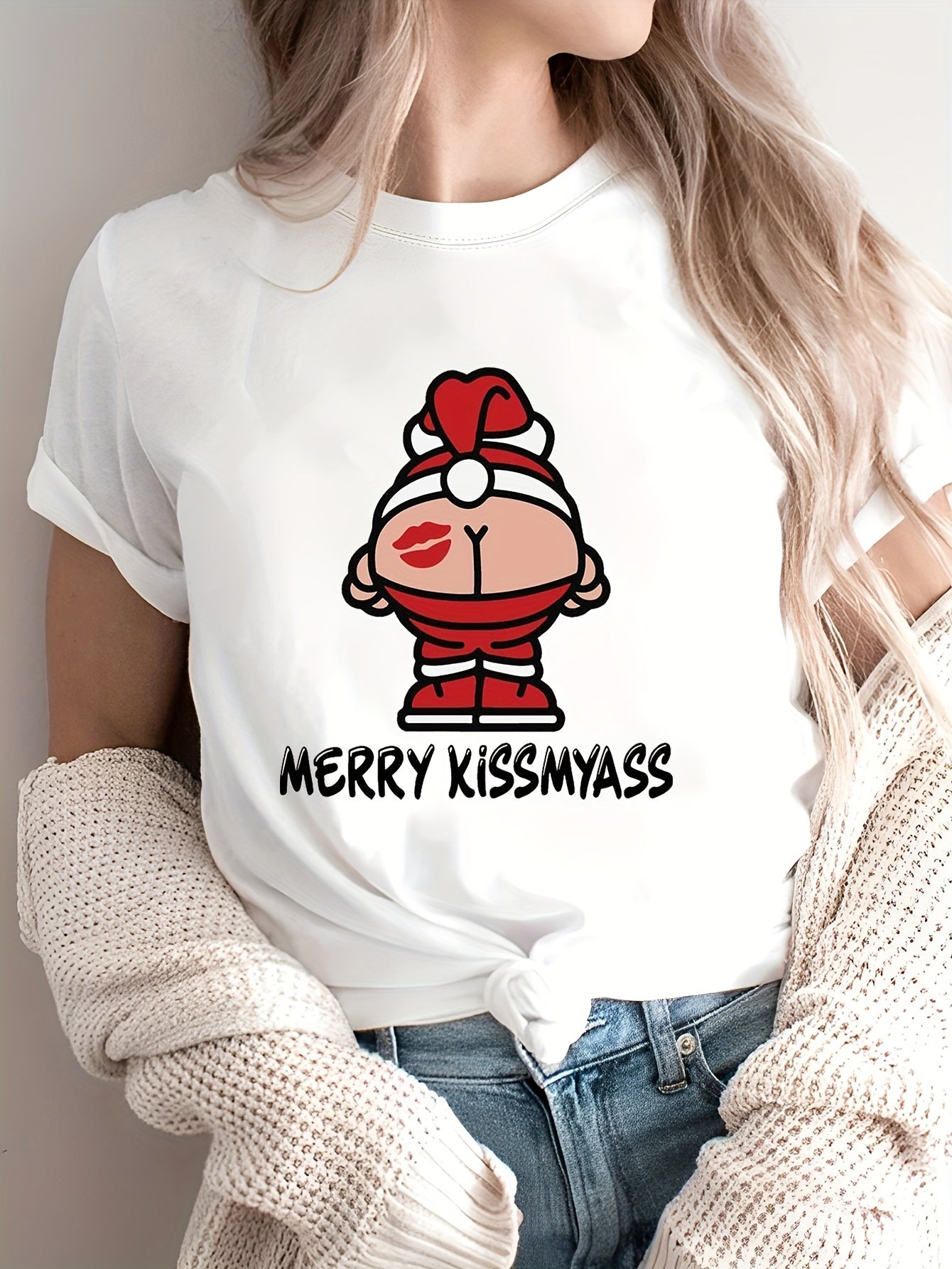 Christmas Graphic Print Tee, Casual Short Sleeve Crew Neck T-shirt, Women's Clothing