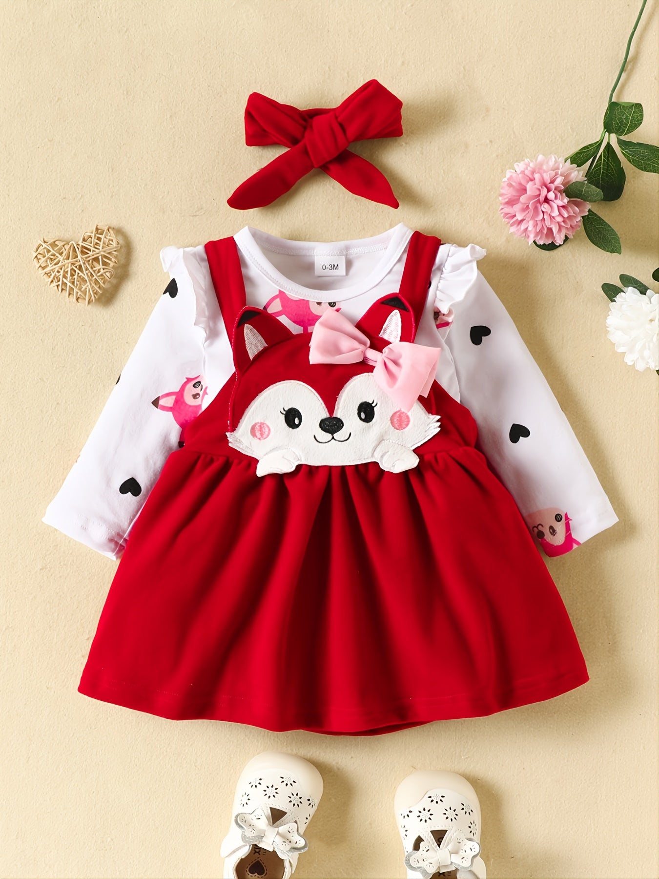 New Baby Girl Cute Fox Pattern Long-sleeved Suspender Skirt Outfit