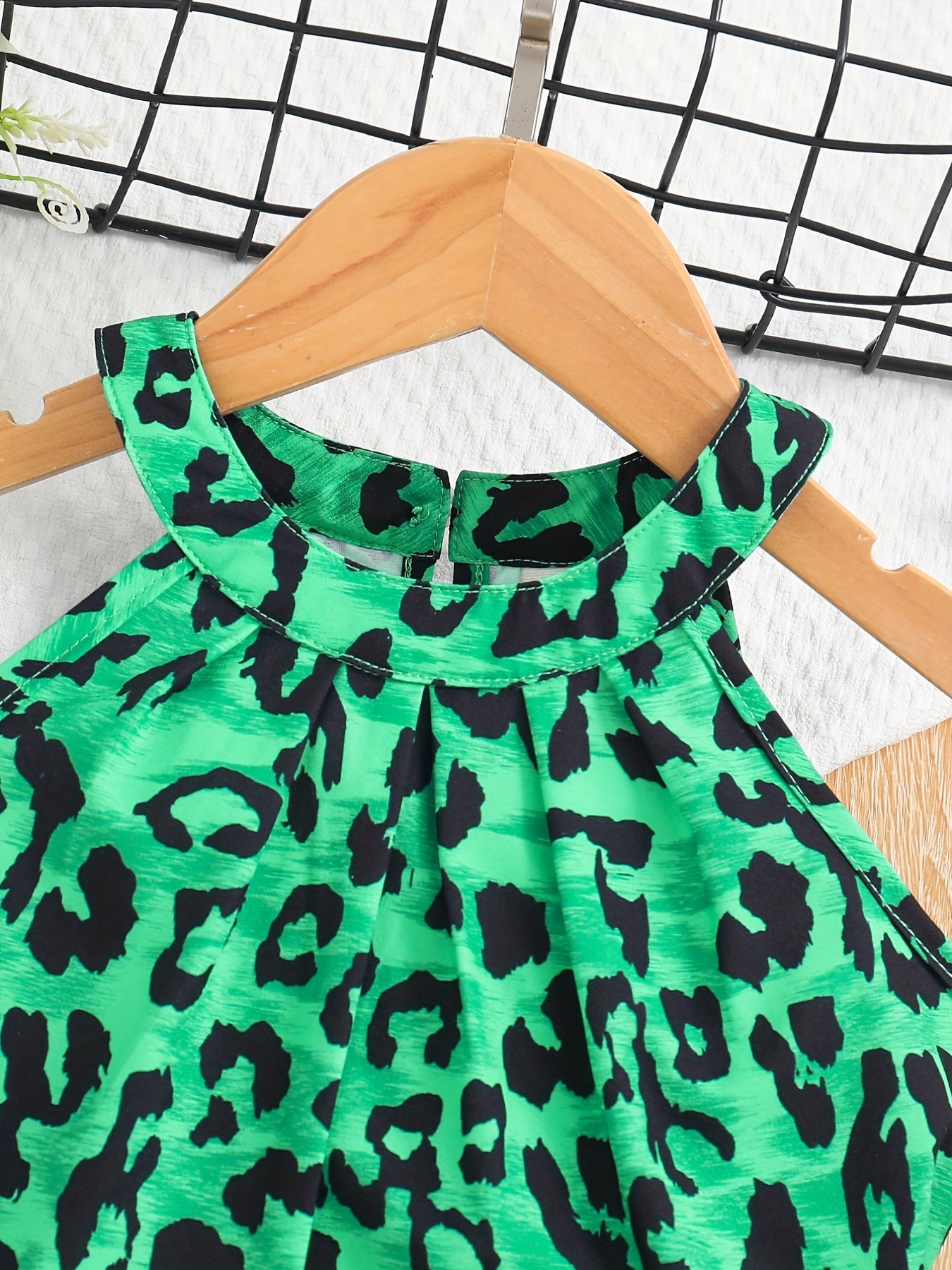 Girls Cold Shoulder Leopard Halter Top & Fake Button Shorts Set Kids Summer Clothes