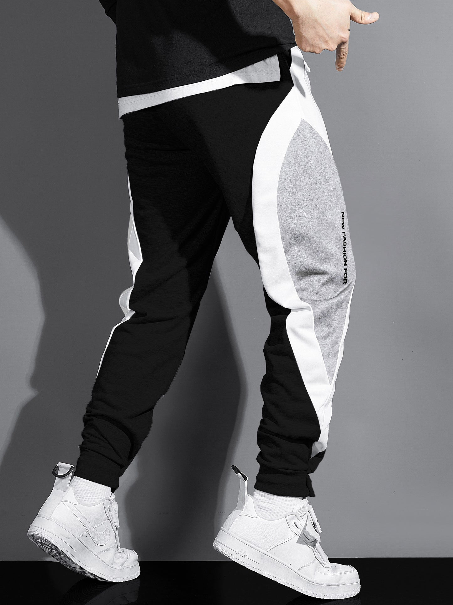 Men's Color Block Joggers, Casual Stretch Waist Drawstring Sweatpants Track Pants