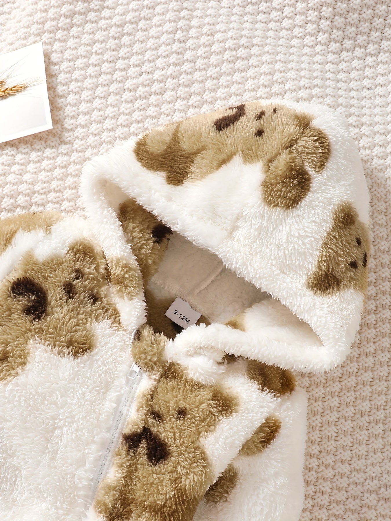 Baby Girls Boys Fashion Casual Onesie, Cute Bear Pattern Slant Zipper Hooded Long Sleeve Furry Double-sided Fleece Jumpsuit Autumn Winter Warm Outwear