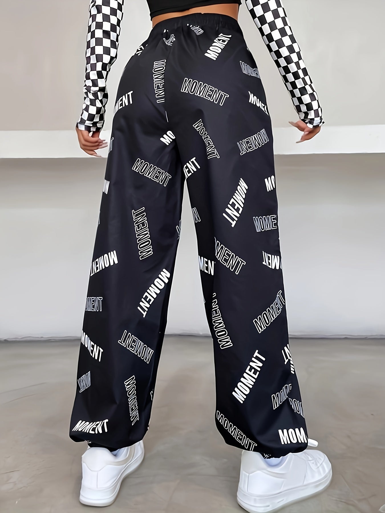 Letter Print Baggy Joggers, Casual Elastic Waist Pants, Women's Clothing