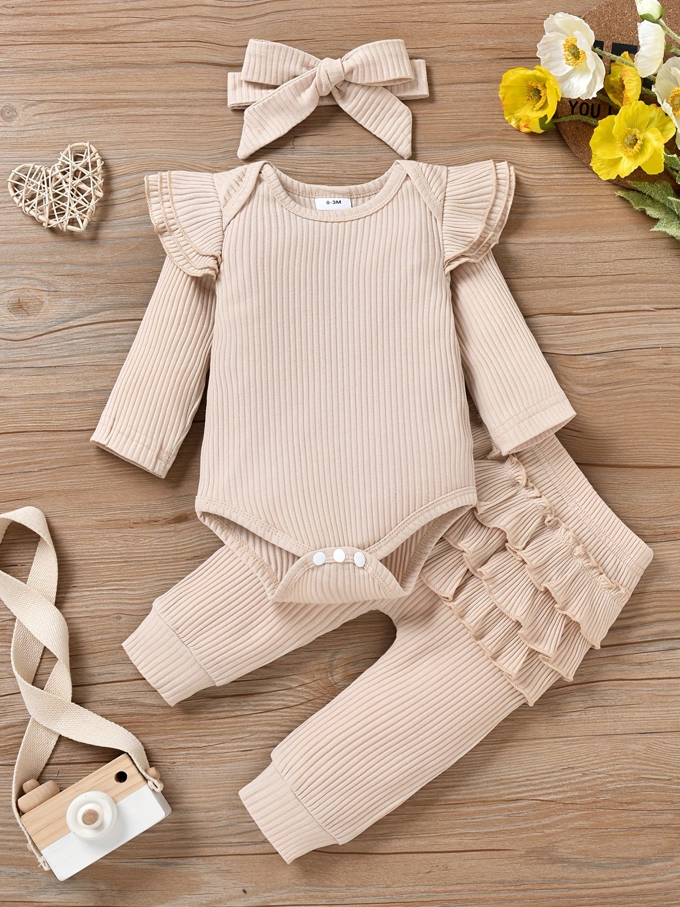 Baby Girl Clothes Newborn Romper Long Sleeve Infant Outfits 3Pcs Ruffle Tops + Pants + Headband 0-18 Months