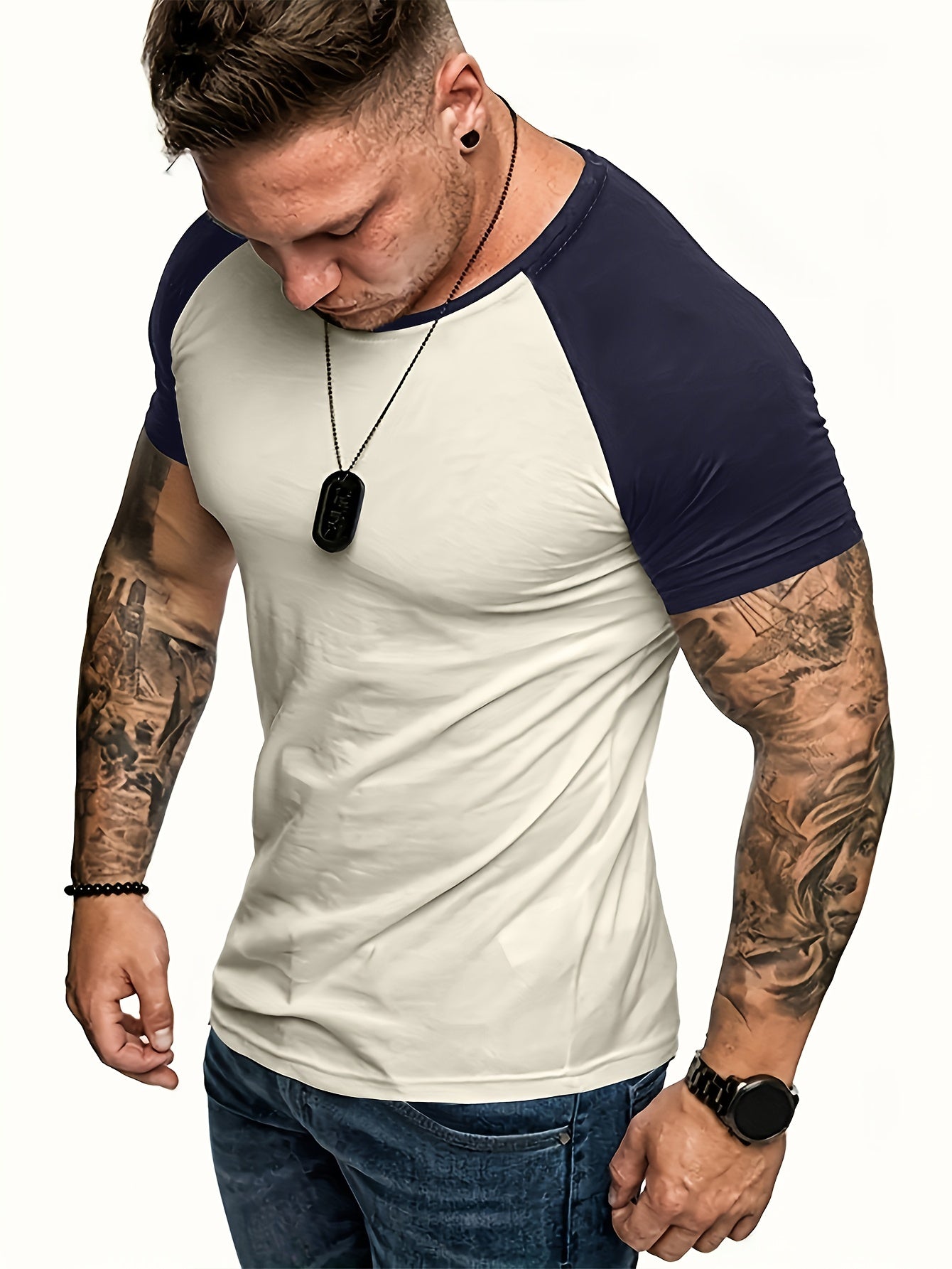 Men's Raglan Sleeve T-shirt, Men's Summer Fitness Clothes, Men's Outfits