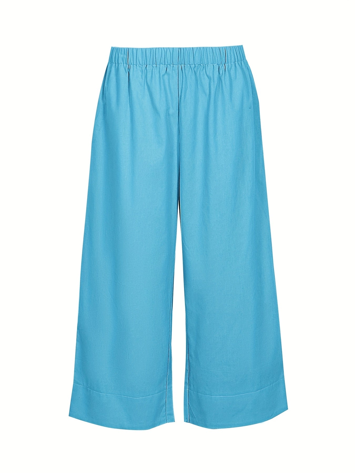 Plus Size Casual Capri Pants, Women's Plus Solid Straight Leg Summer Capri Pants