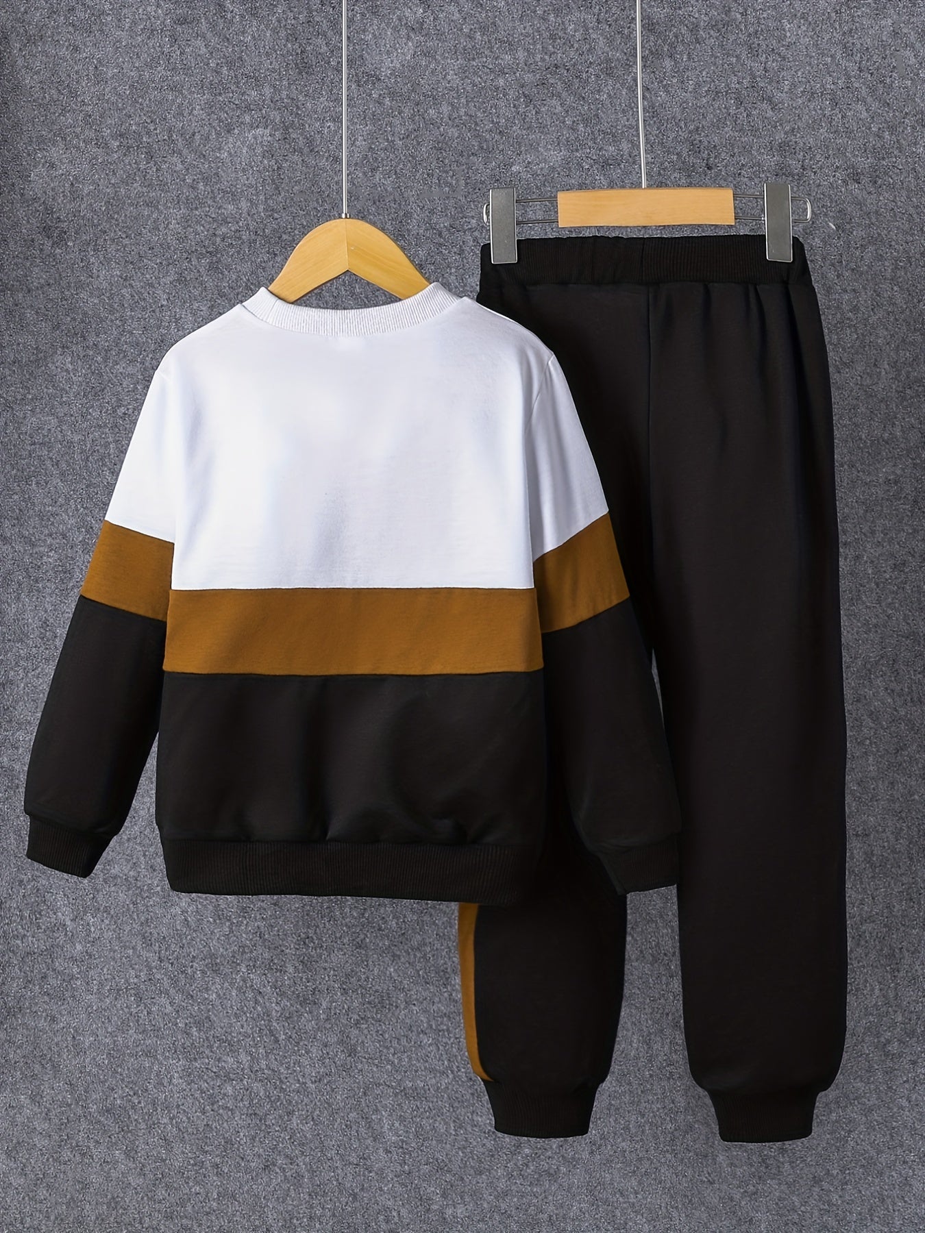 Boy's Color Clash 2pcs, Sweatshirt & Sweatpants Set, KING Print Long Sleeve Top, Casual Outfits, Kids Clothes For Spring Fall