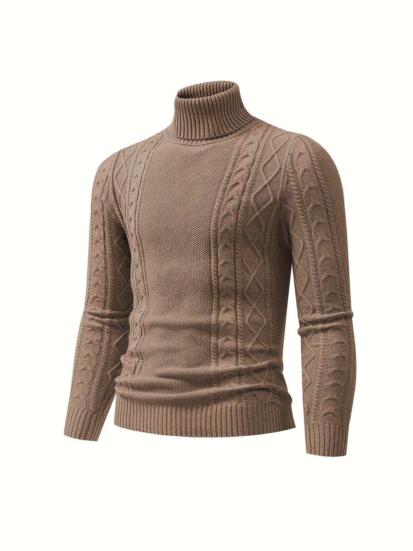 Men's Plain Turtleneck Sweater, Trendy High Stretch Fashion Comfy Thermal Tops