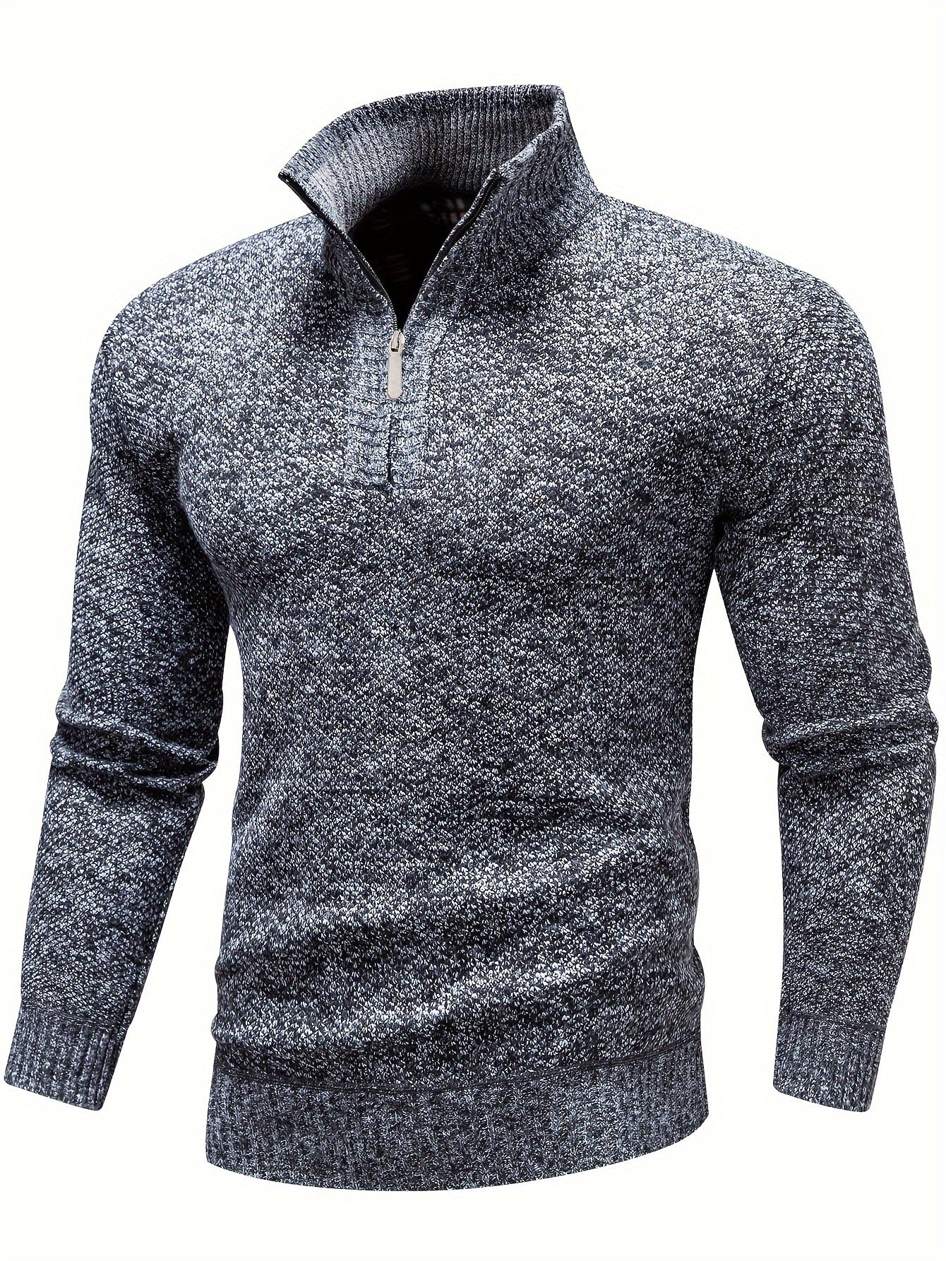 Chic Knit Sweater, Men's Casual Lapel Slightly Stretch V-Neck Pullover Sweater For Men Winter Fall