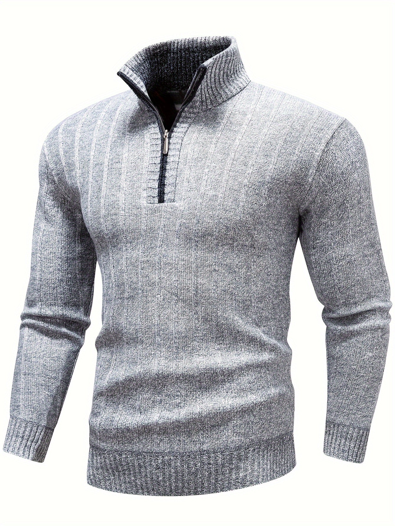 Father's Day Gift  2023 Turtle Neck& Stand Collar Knitted Sweater, Men's Casual Warm Mid Stretch Herringbone Pullover Sweater For Spring Fall
