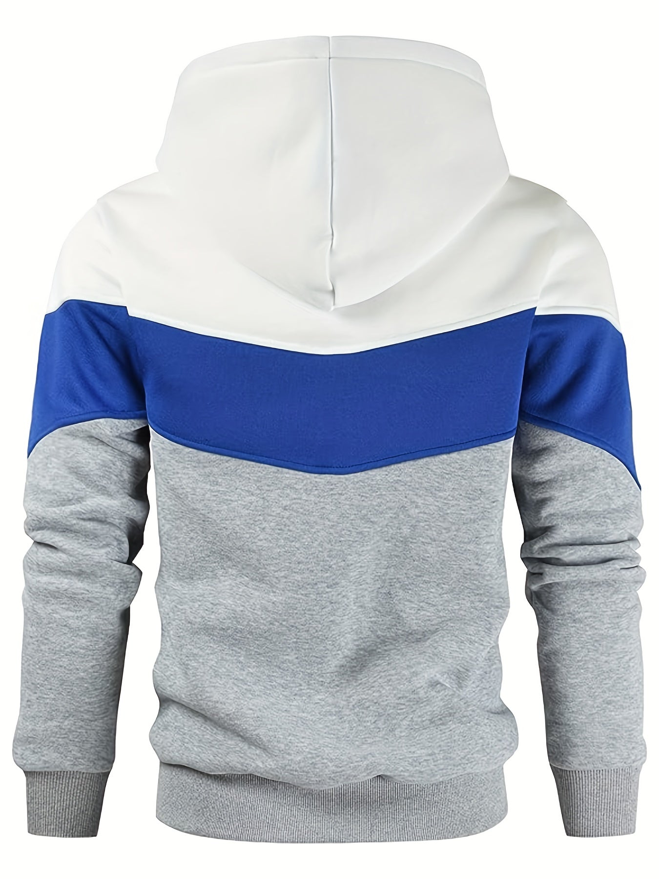 Kangaroo Pocket Drawstring Hoodie, Men's Casual Patchwork Color Block Slightly Stretch Hooded Sweatshirt For Spring Fall