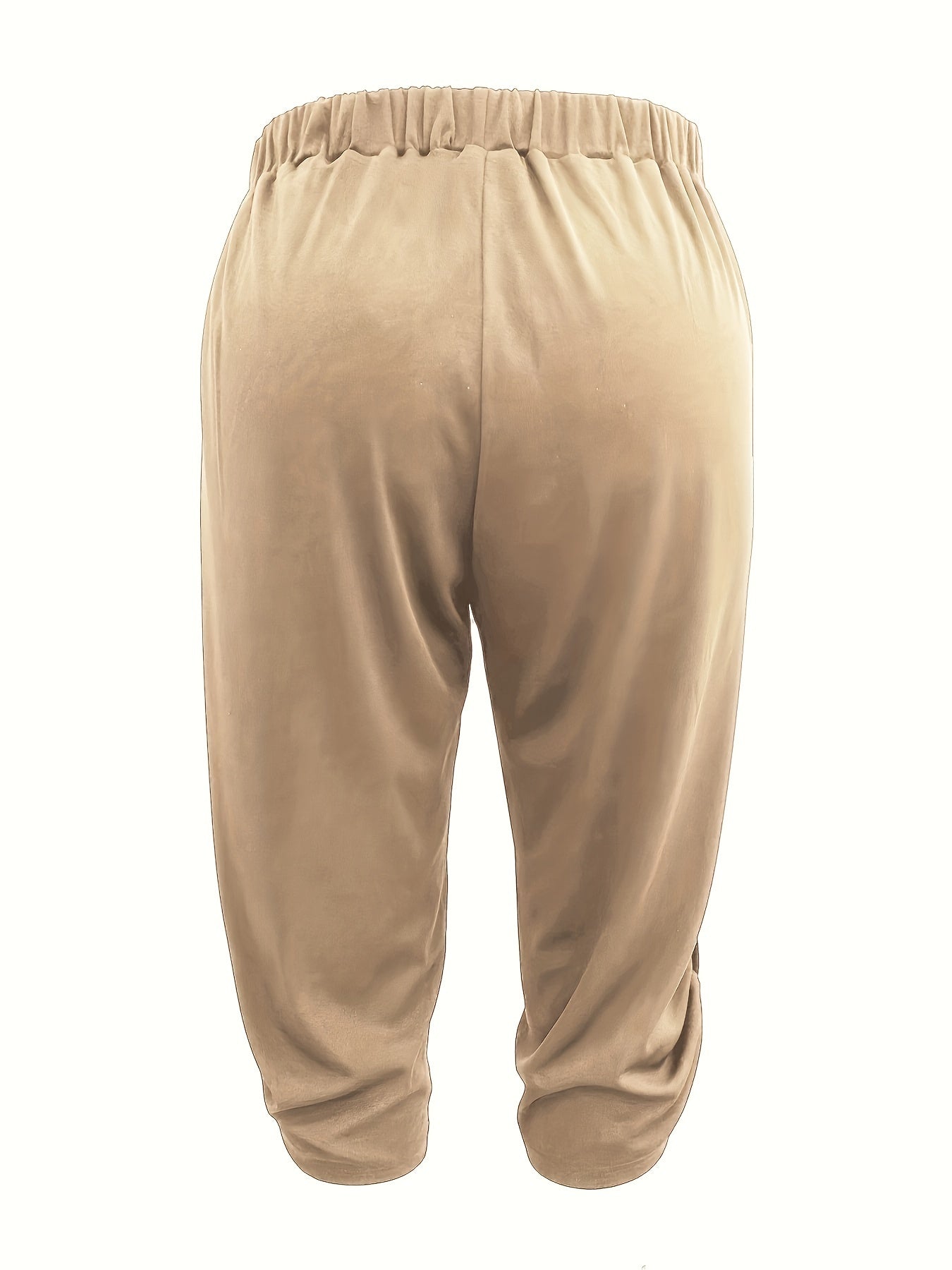 Plus Size Casual Pants, Plus Women's Plain Button Decor Slash Pocket Elastic Waistband Roll Up Hem Capri Pants