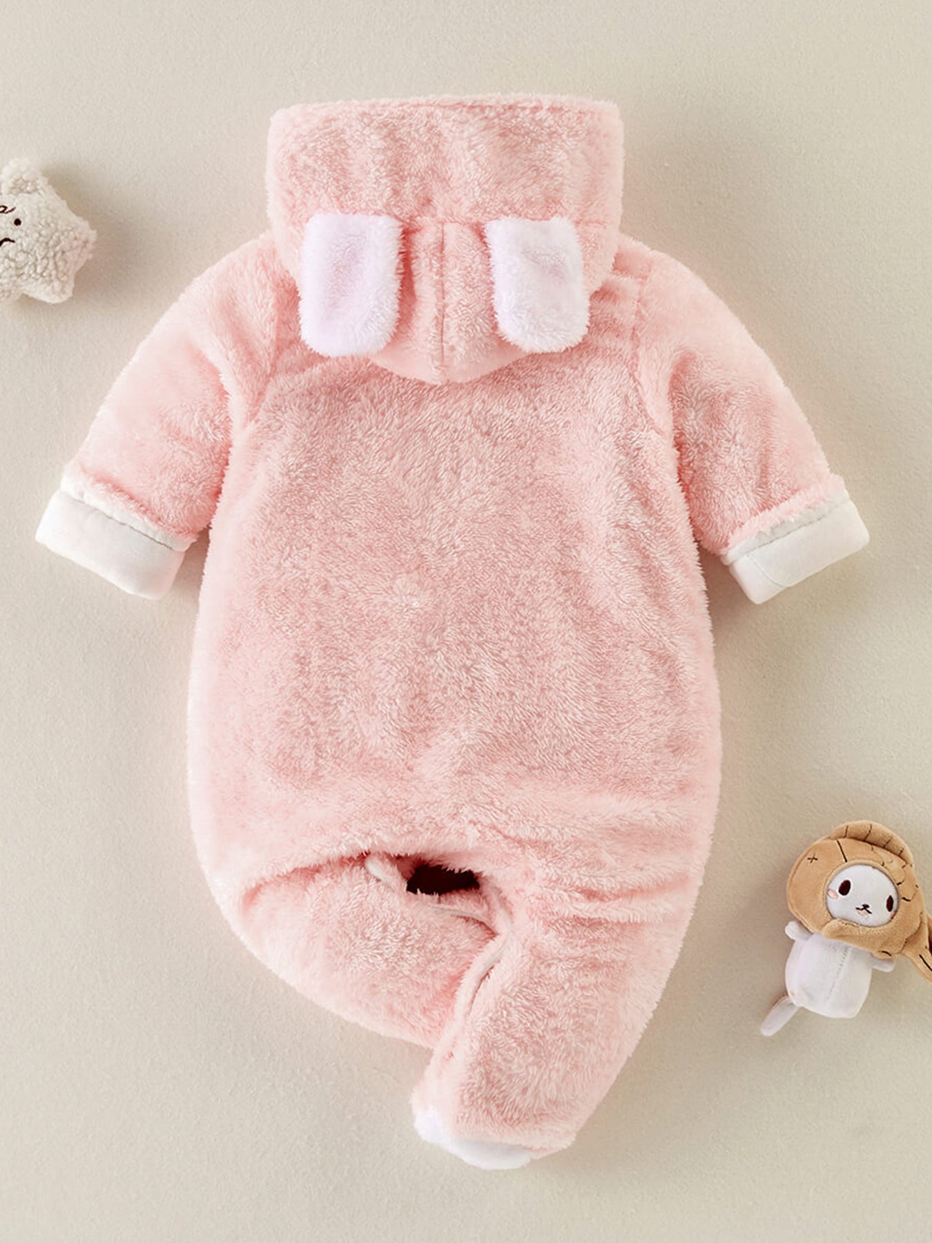 Baby Plush Long Sleeve Faux Fur Jumpsuit With Bear Ears Design For Fall Winter New