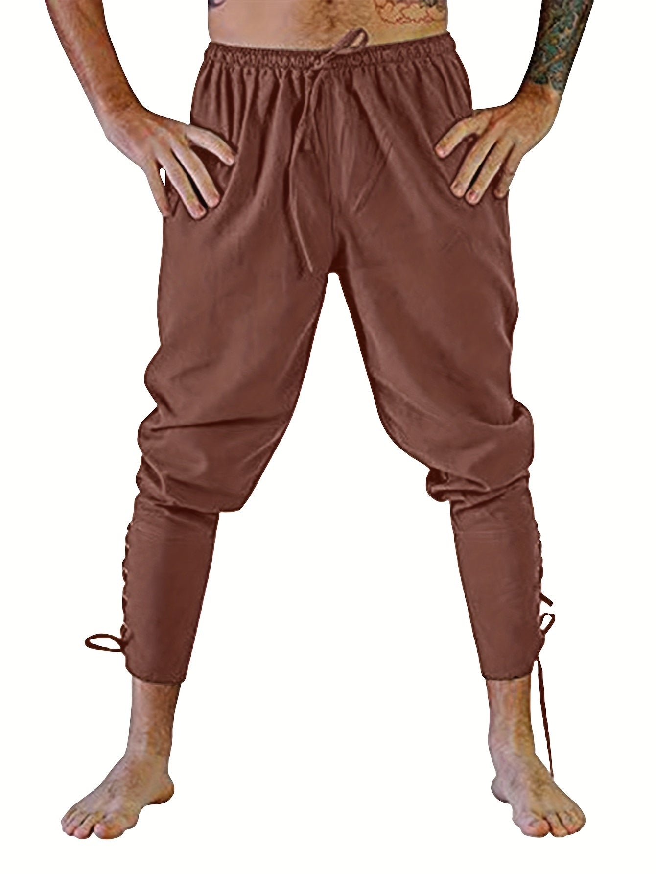 Men's Retro Medieval Renaissance Lace Up Loose Trousers Pants Costume Halloween Party Pirate Cosplay