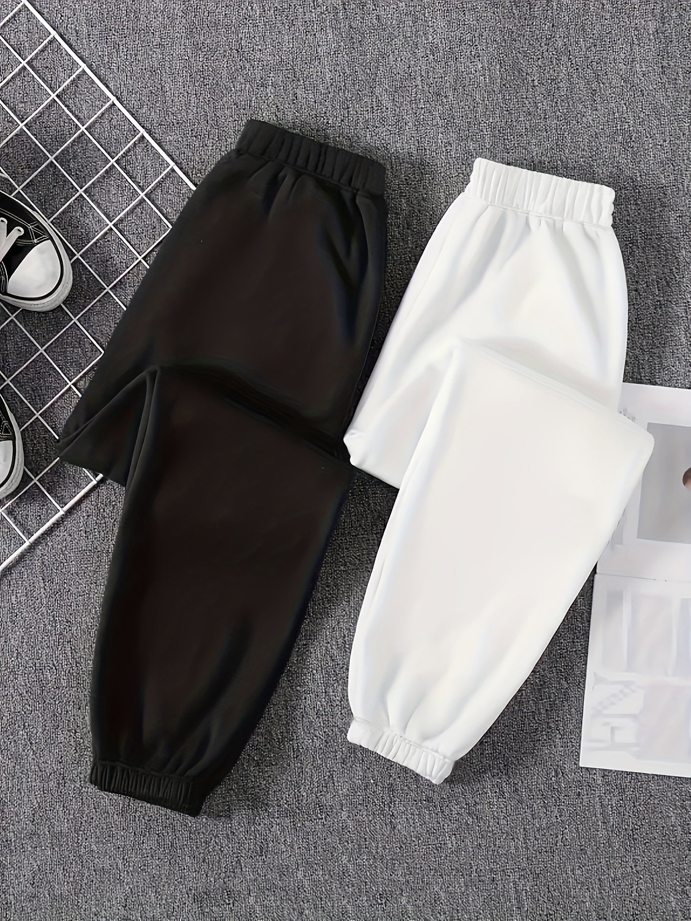 2 Pack Solid High Waist Pants, Casual Elastic Waist Sweatpants For Spring & Fall, Women's Clothing