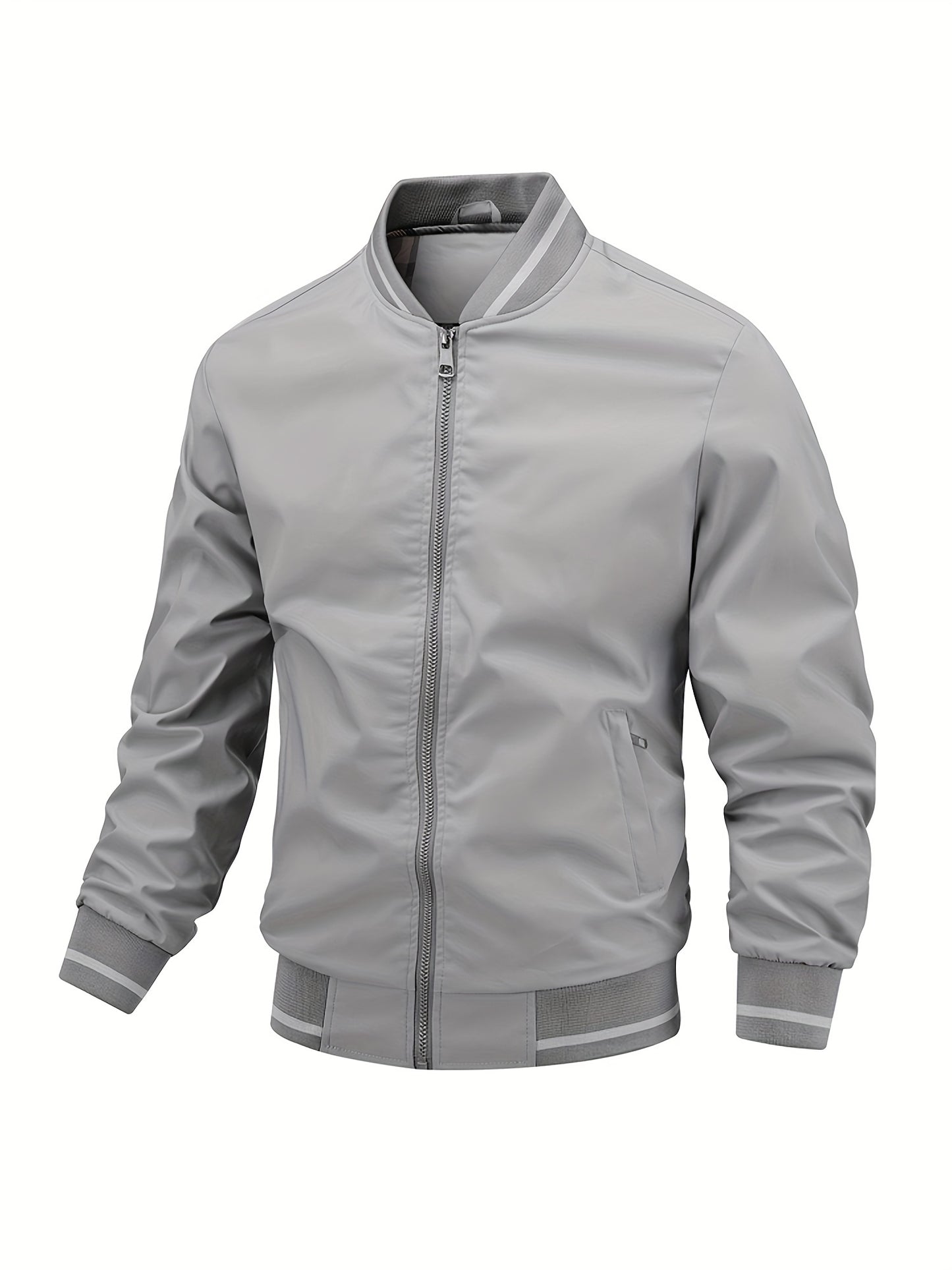 Men's Casual Zipper Long Sleeve Stand Collar Pockets Jackets For Fall & Winter