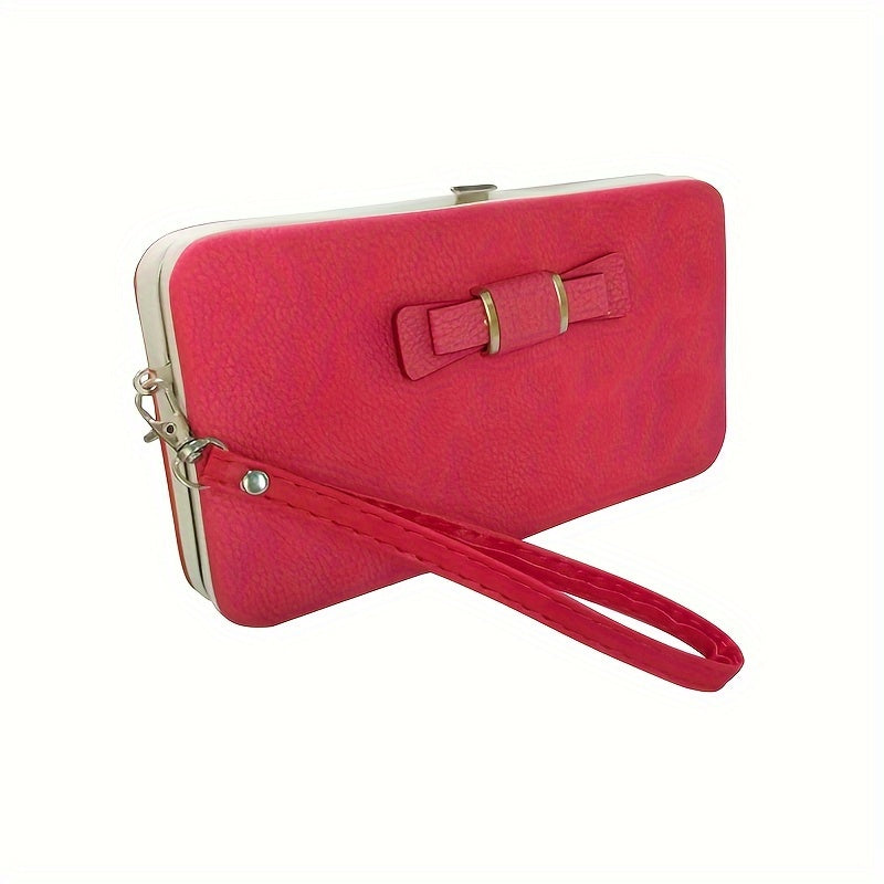 Elegant Bow Decor Phone Wallet, Fashion Phone Case With Card Slots & Zipper Pocket