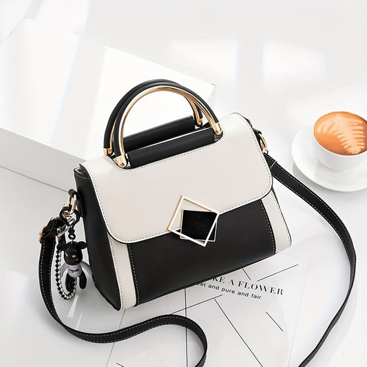 Color Contrast Crossbody Bag, Fashion Metal Decor Handbag, Women's Top Handle Flap Purse