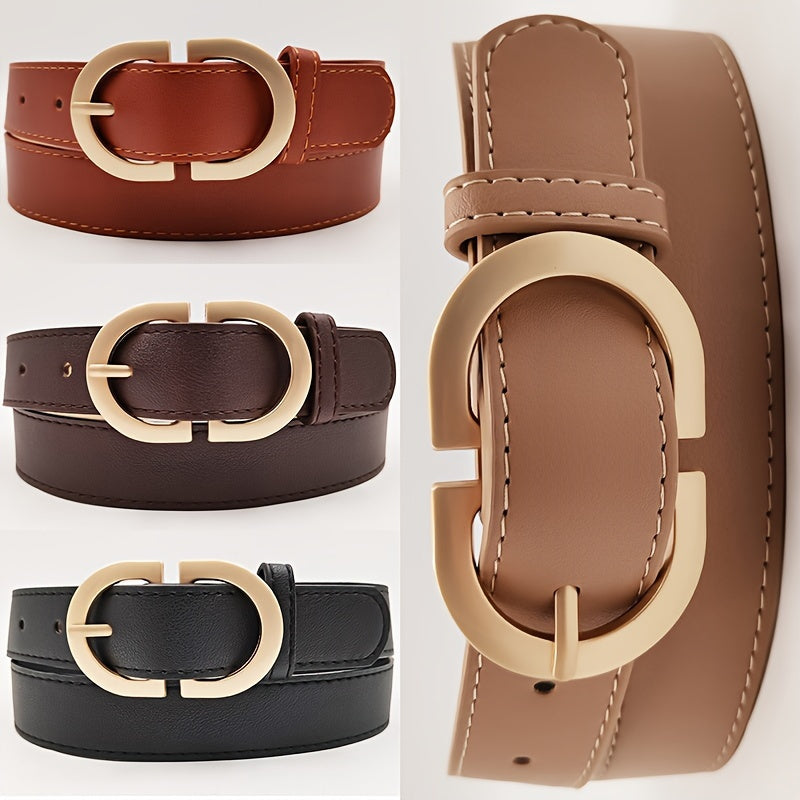 Golden Double D Buckle Belts Simple Casual Solid Color PU Belt Classic Jeans Pants Belts For Women