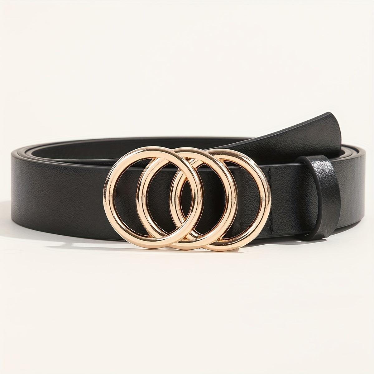 Golden Triple Ring Buckle Belt Black Simple PU Leather Belt Casual Jeans Pants Belts For Women