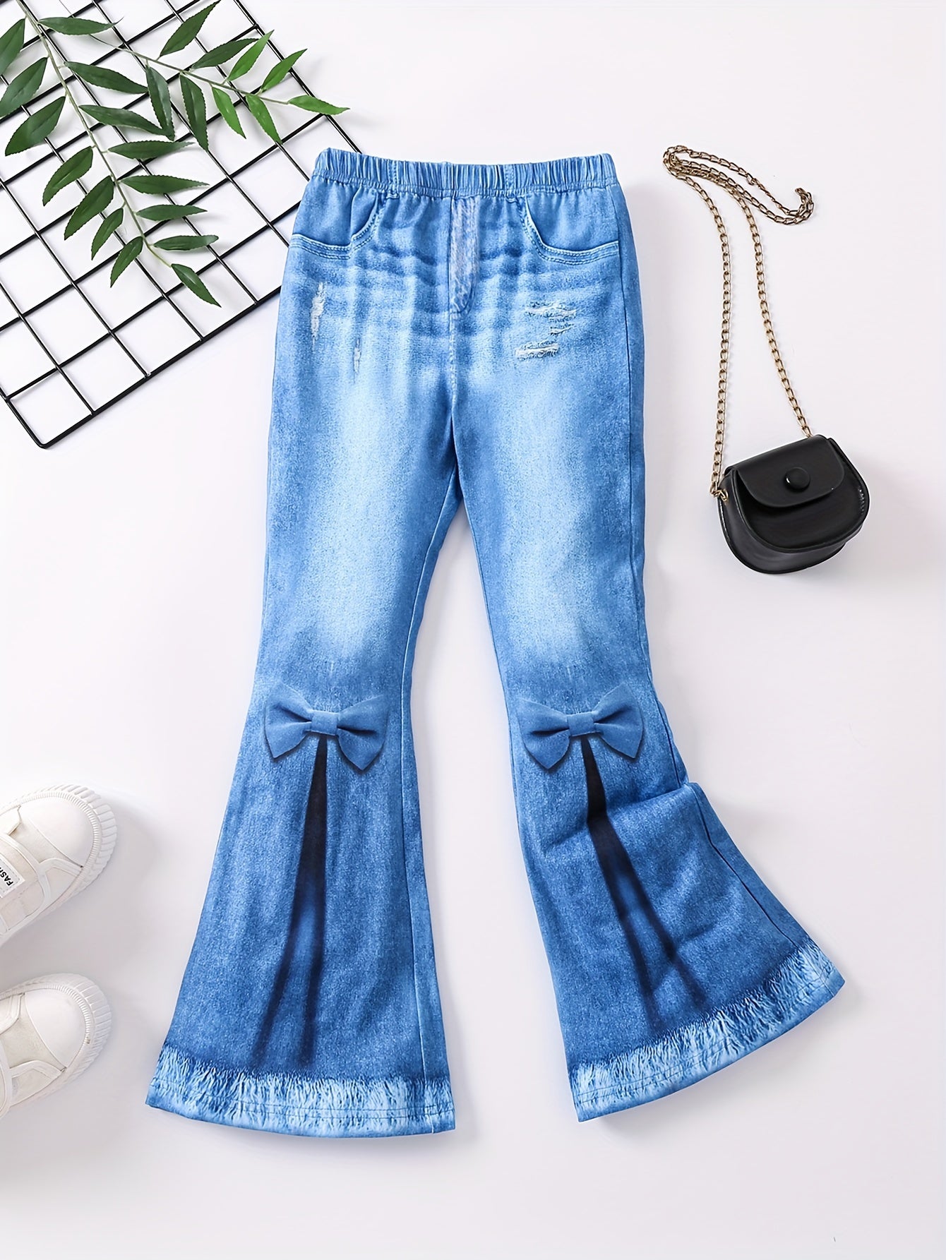 Faux Denim print Flare Pants Girls Comfy & Trendy Leggings Kids Clothes Party Gift Christmas