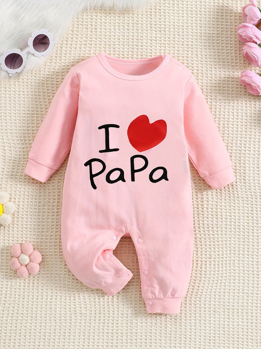 I LOVE Mama&PaPa Letter Print Baby Boys Girls Long Sleeve Romper, Cotton Unisex Newborn Onesie For Party Photography