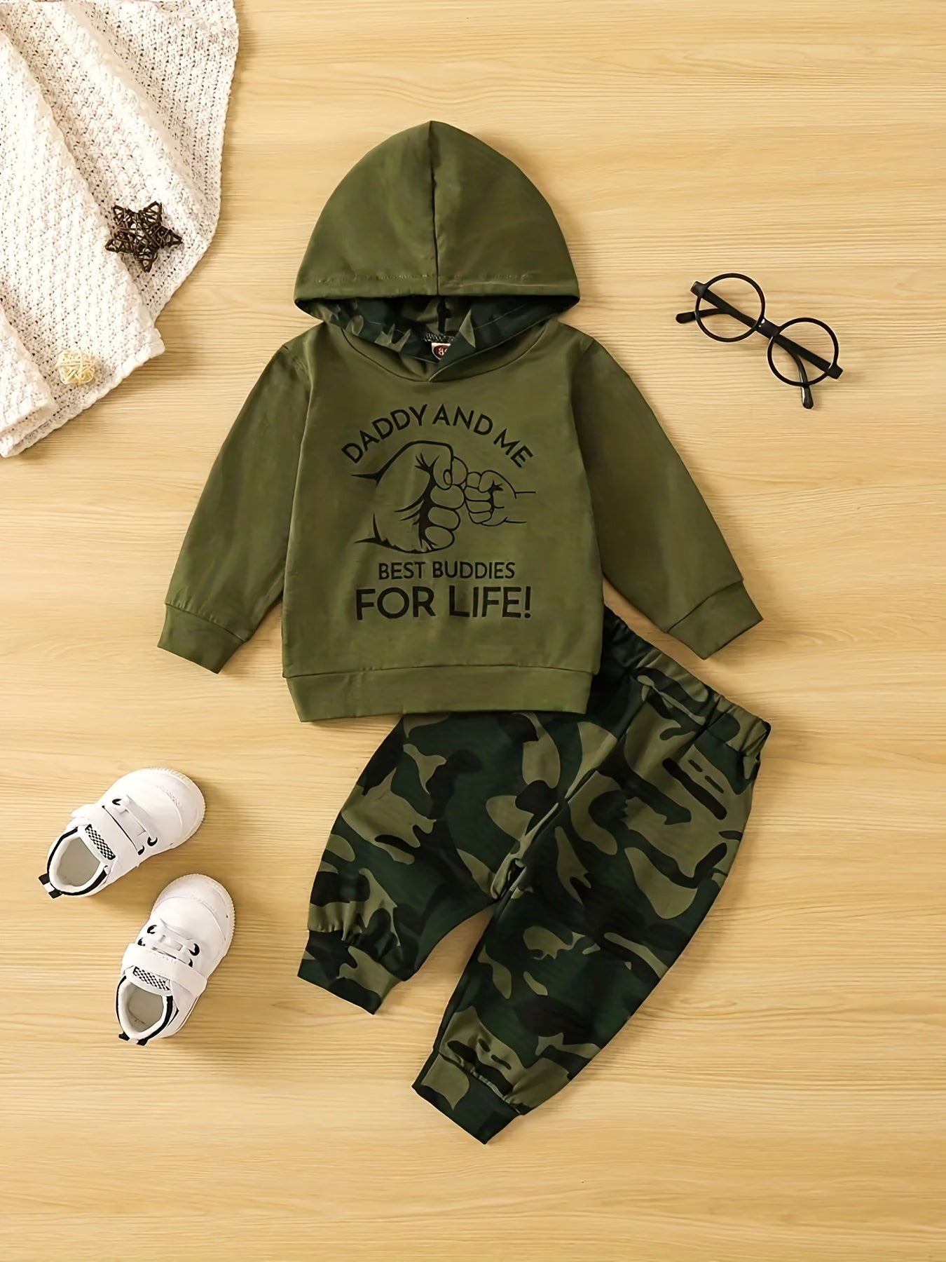 Baby Boys Casual & Stylish Outfit - Hooded Long Sleeve Top + Camo Pants Set