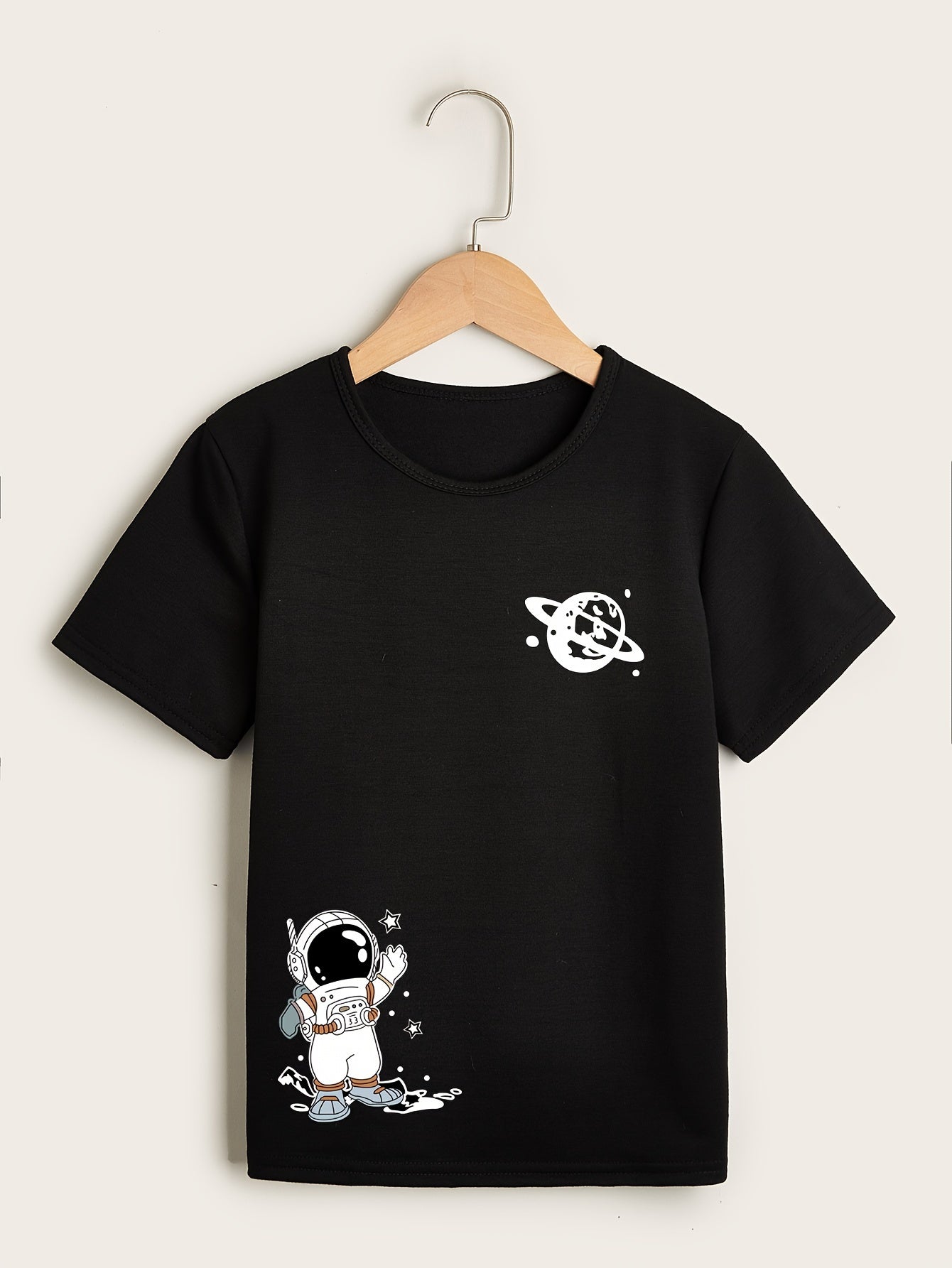 Boys Cartoon Astronaut Print T-Shirt, Breathable Comfortable Casual Round Neck Tees Tops For Infant Toddlers Kids Children Summer