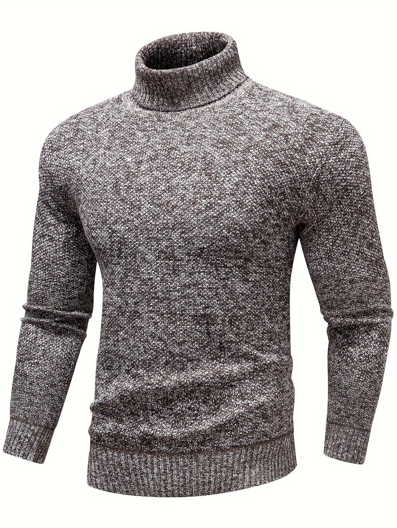 Turtle Neck Knitted Solid Sweater, Men's Casual Warm Slightly Stretch Pullover Sweater For Fall Winter