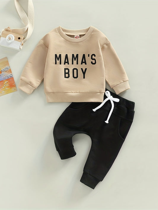 Baby Boys "MAMA'S BOY" Print Outfit - Long Sleeve Sweatshirt + Trousers Set
