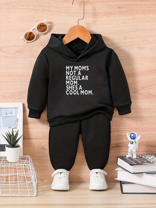 MAMA'S BOY Print Casual Outfit, Infant Baby Autumn And Winter Sweatshirt Hoodie Trousers Set