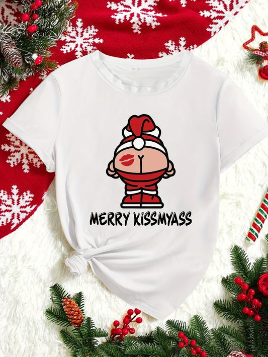 Christmas Graphic Print Tee, Casual Short Sleeve Crew Neck T-shirt, Women's Clothing