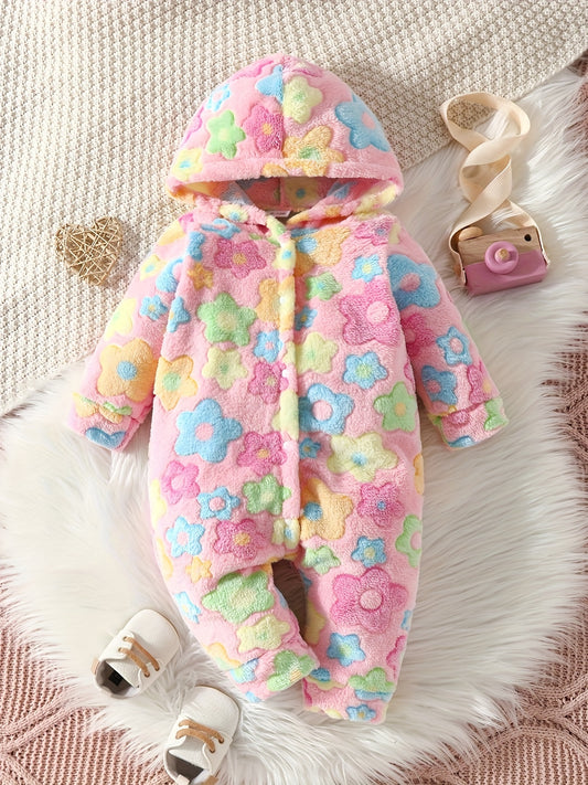 Cute Baby Girls Comfy & Lovely Floral Print Elastic Casual Hooded Romper