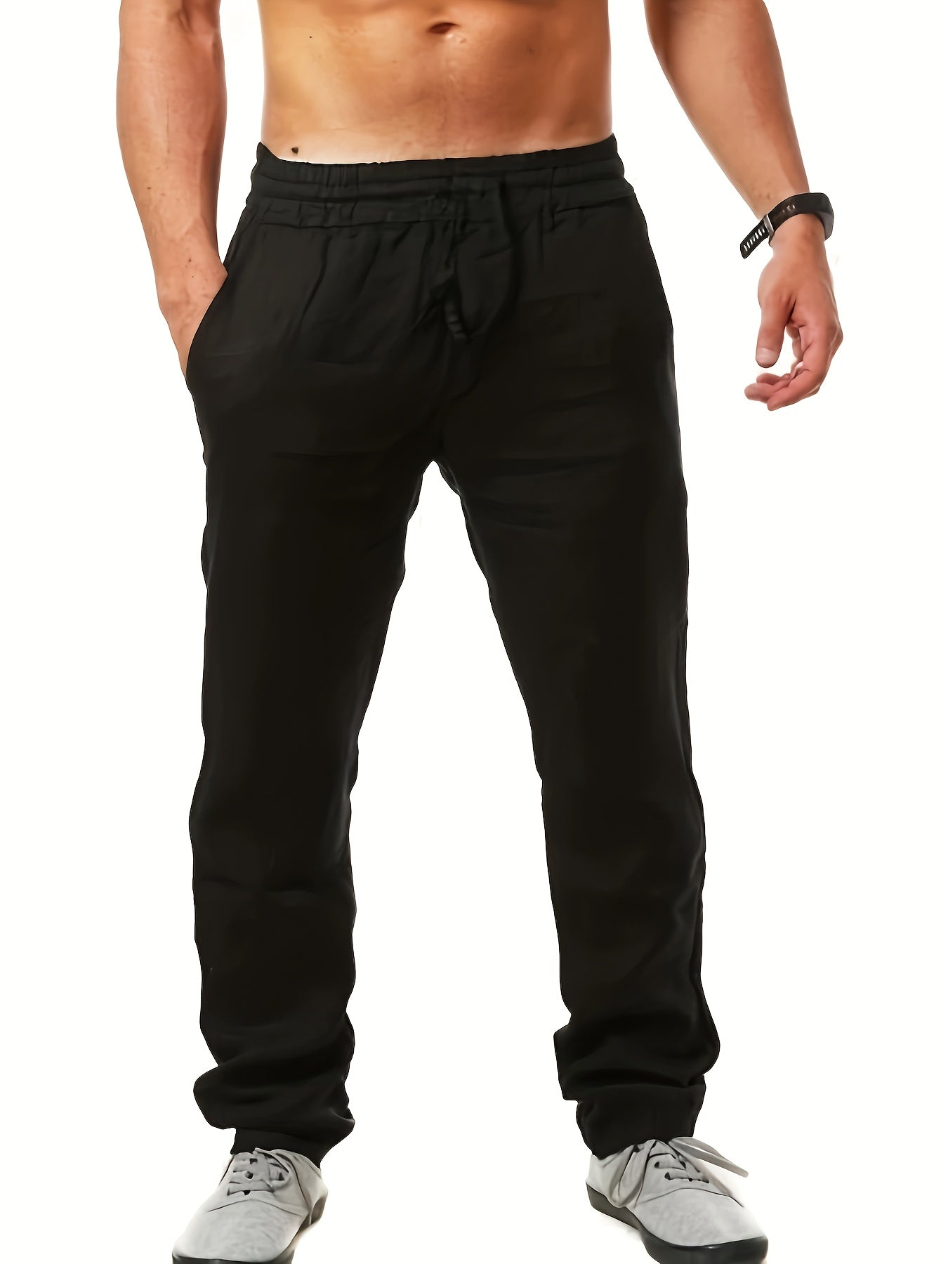 Fashionable Men's Solid Drawstring Casual Linen Pants,Suitable For Outdoor Sports, Comfortable And Versatile