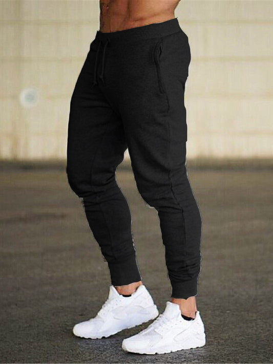 Classic Design Joggers, Men's Casual Solid Color Slightly Stretch Waist Drawstring Pants For Spring Summer