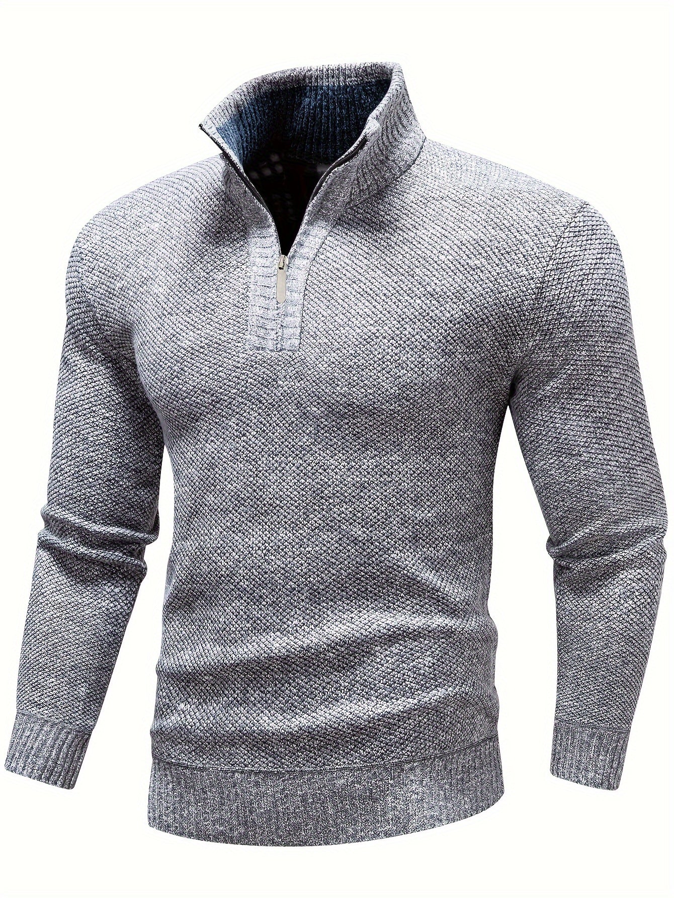 Chic Knit Sweater, Men's Casual Lapel Slightly Stretch V-Neck Pullover Sweater For Men Winter Fall