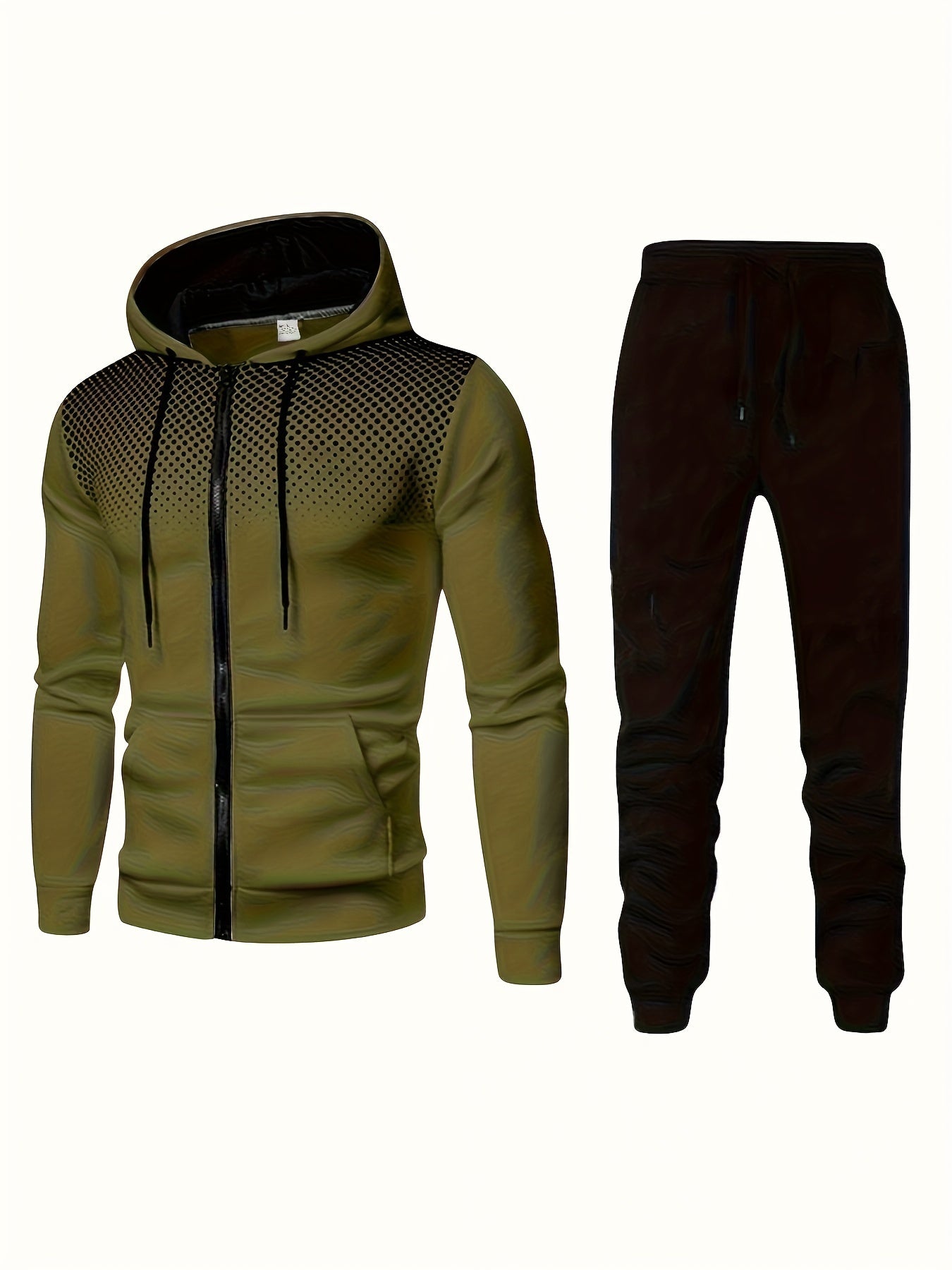 Casual Two Piece Set, Men's Graphic Zip Up Hooded Athletic Jacket & Drawstring Joggers Matching Set For Spring Fall Fitness Outdoor Activities