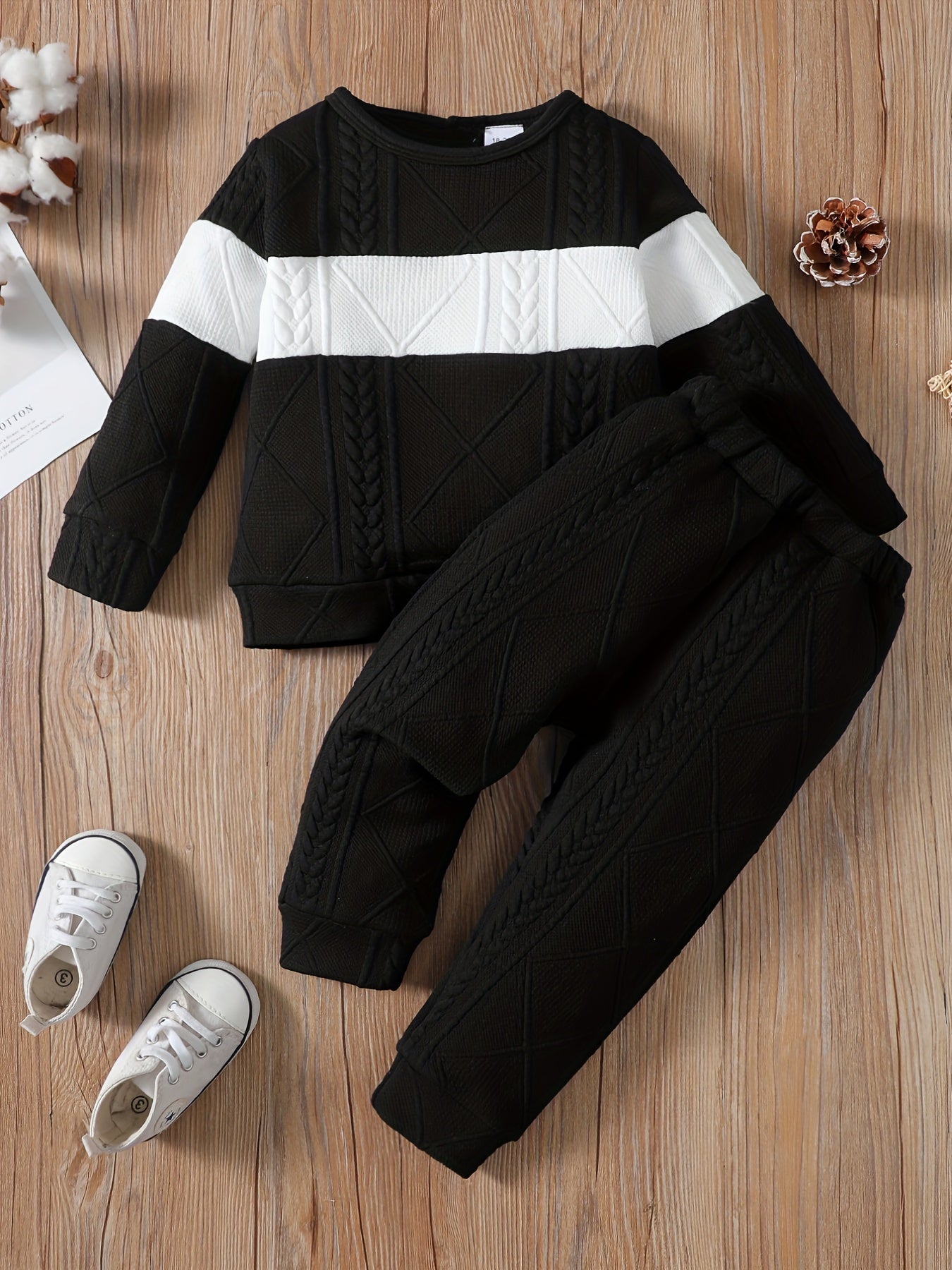 Boys Casual Knitted Color Block Pullover Top & Pants 2pcs Set Kids Clothes Autumn And Winter