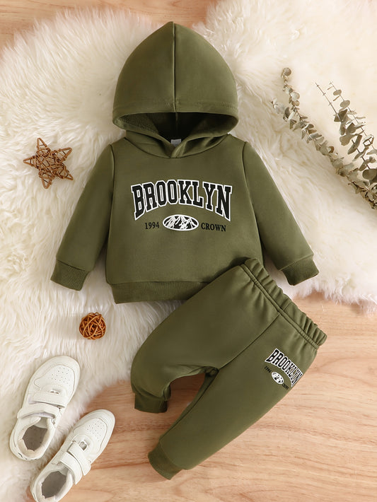 Baby Boy's Sweatsuit, Trendy Letter Graphic Long Sleeve Hoodie & Pants Set For Autumn And Winter