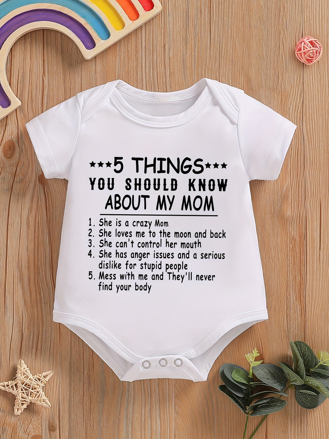Baby Cute Letter Print Triangle Onesie - 5 Things You Should Know About My Mom Print Newborn Short-sleeved Romper Pajamas